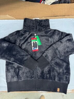 United Colors of Benetton Black Fuzzy Zip-Neck Sweater